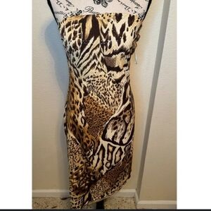 Vintage y2k Cachet animal print asymmetrical strapless dress
